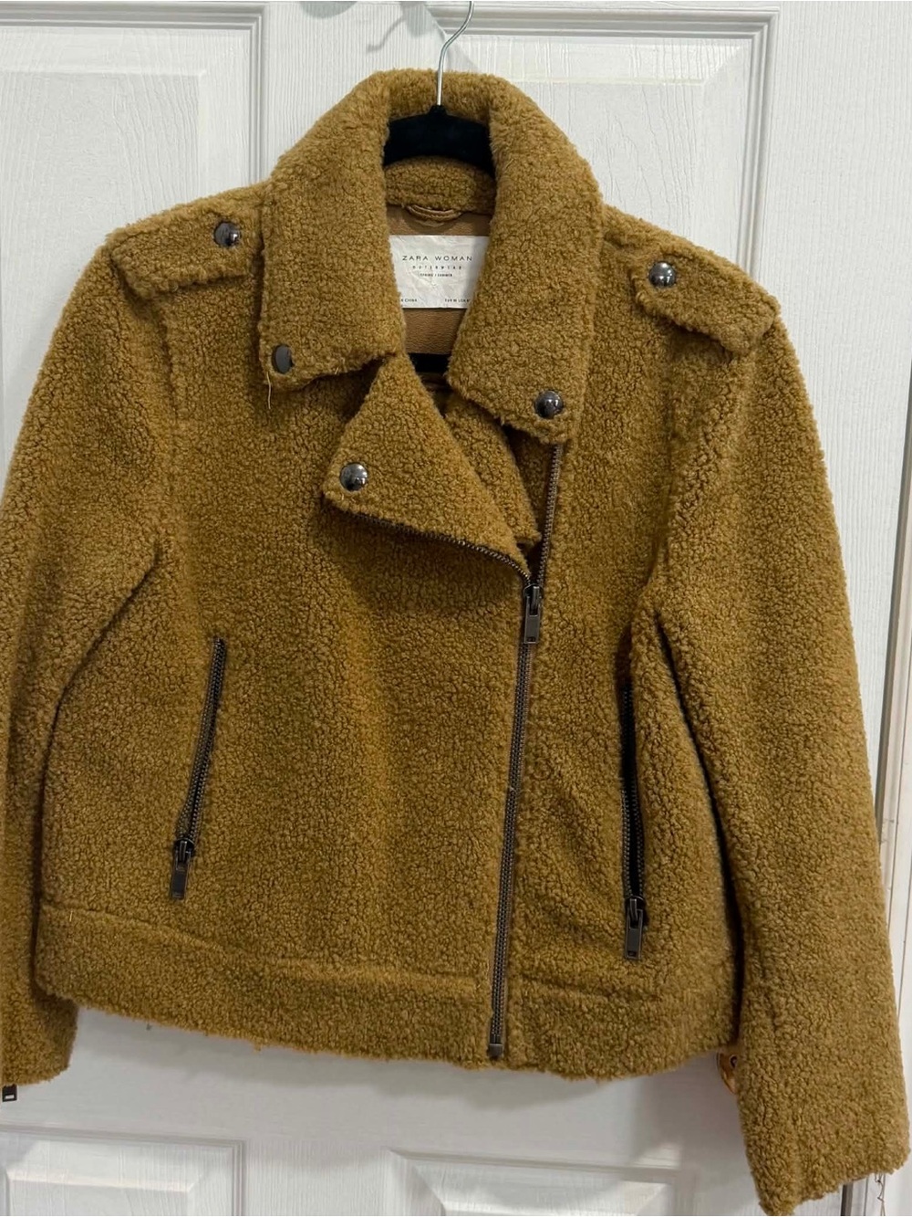 Zara Teddy Moto Jacket in Camel Brown